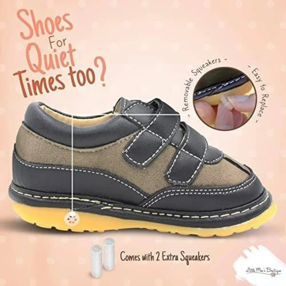Little Mae's Boutique Toddler Squeaky Shoes Black Grey First Walkers Size 6